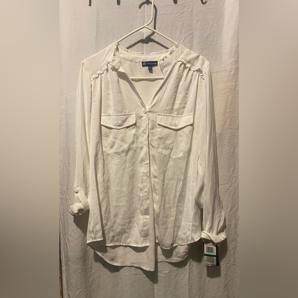 NWT white democracy blouse